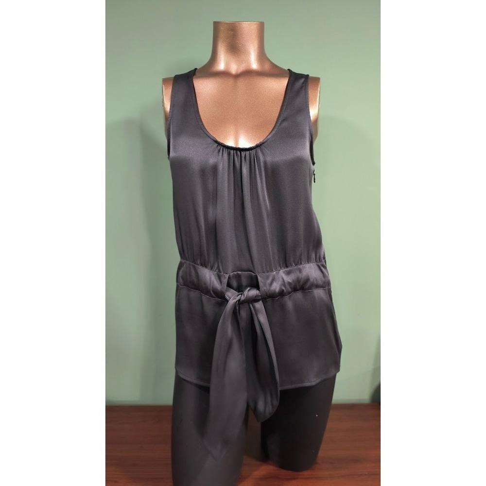 Tory‎ Burch Silk Sleeveless Tie Waist Top Charcoal Grey Bergdorf Goodman Size 2
